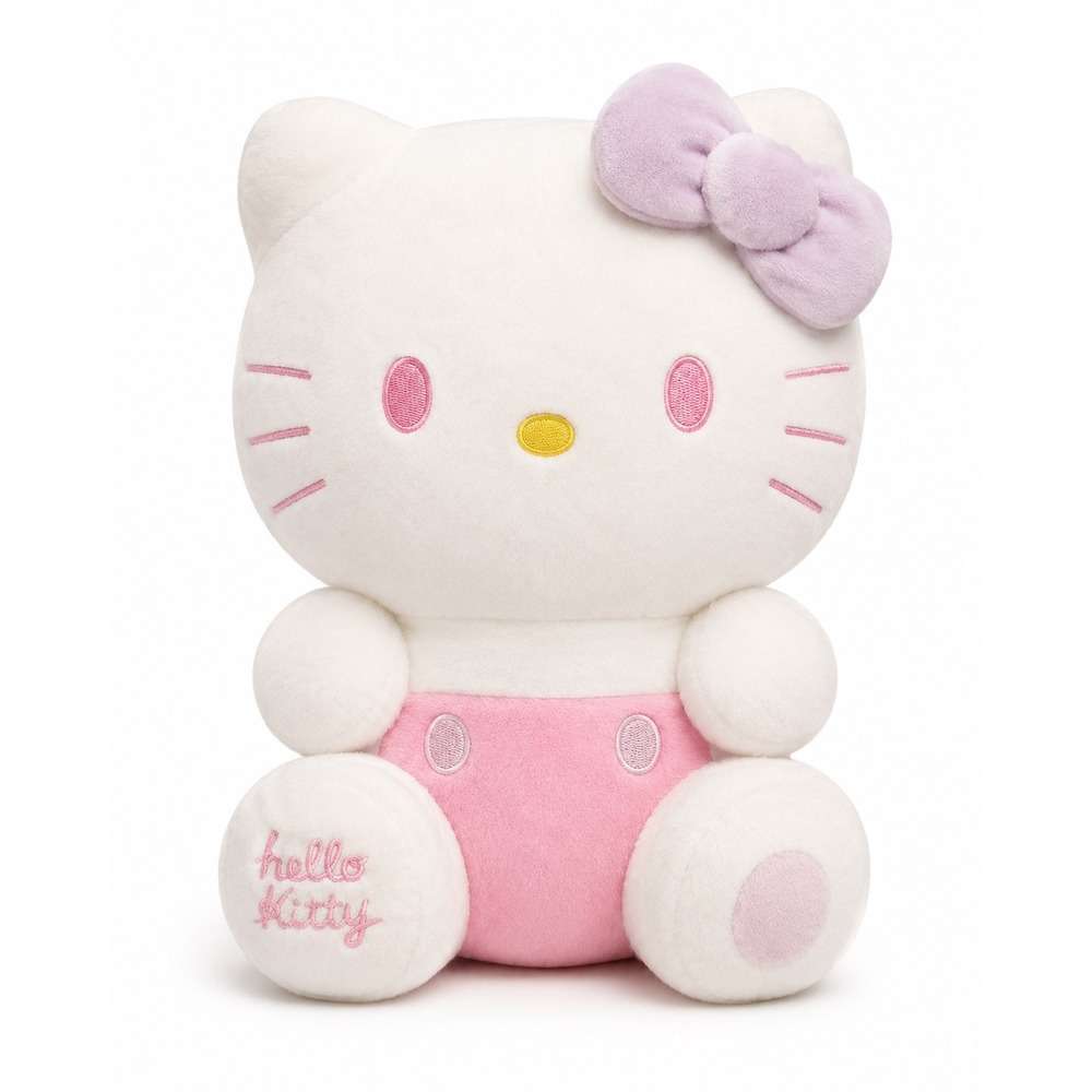 Sanrio Hello Kitty Plush Pink Overalls Purple Bow Pastel Stuffed Toy 9 inch